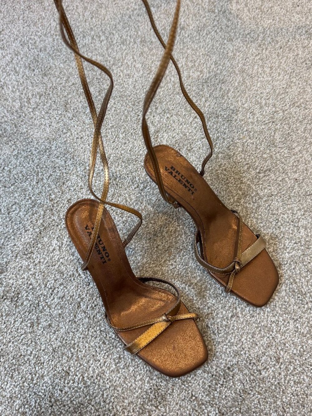 Bruno Valenti Bronze Lace Up Wrap Heeled Sandals Women's Size 6